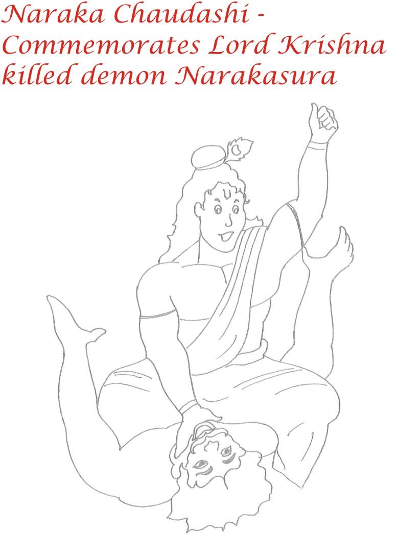 Naraka chaudashi printable coloring page for kids