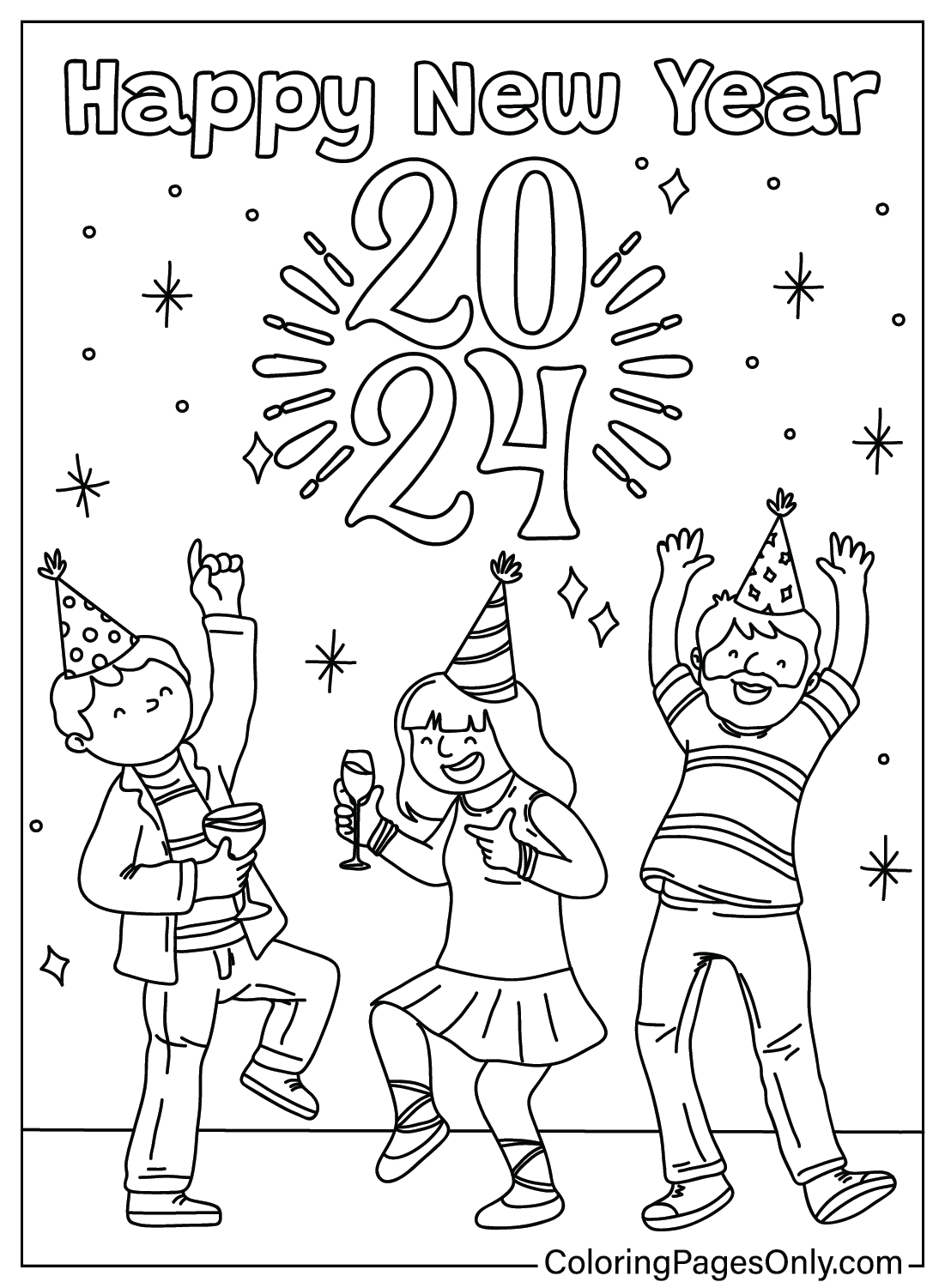 Happy new year coloring pages