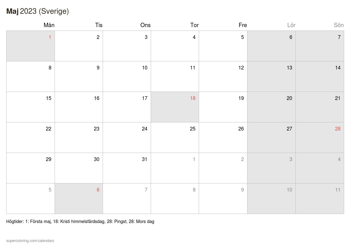 Kalender maj sverige