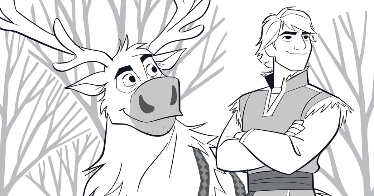 Frozen kristoff and sven coloring page