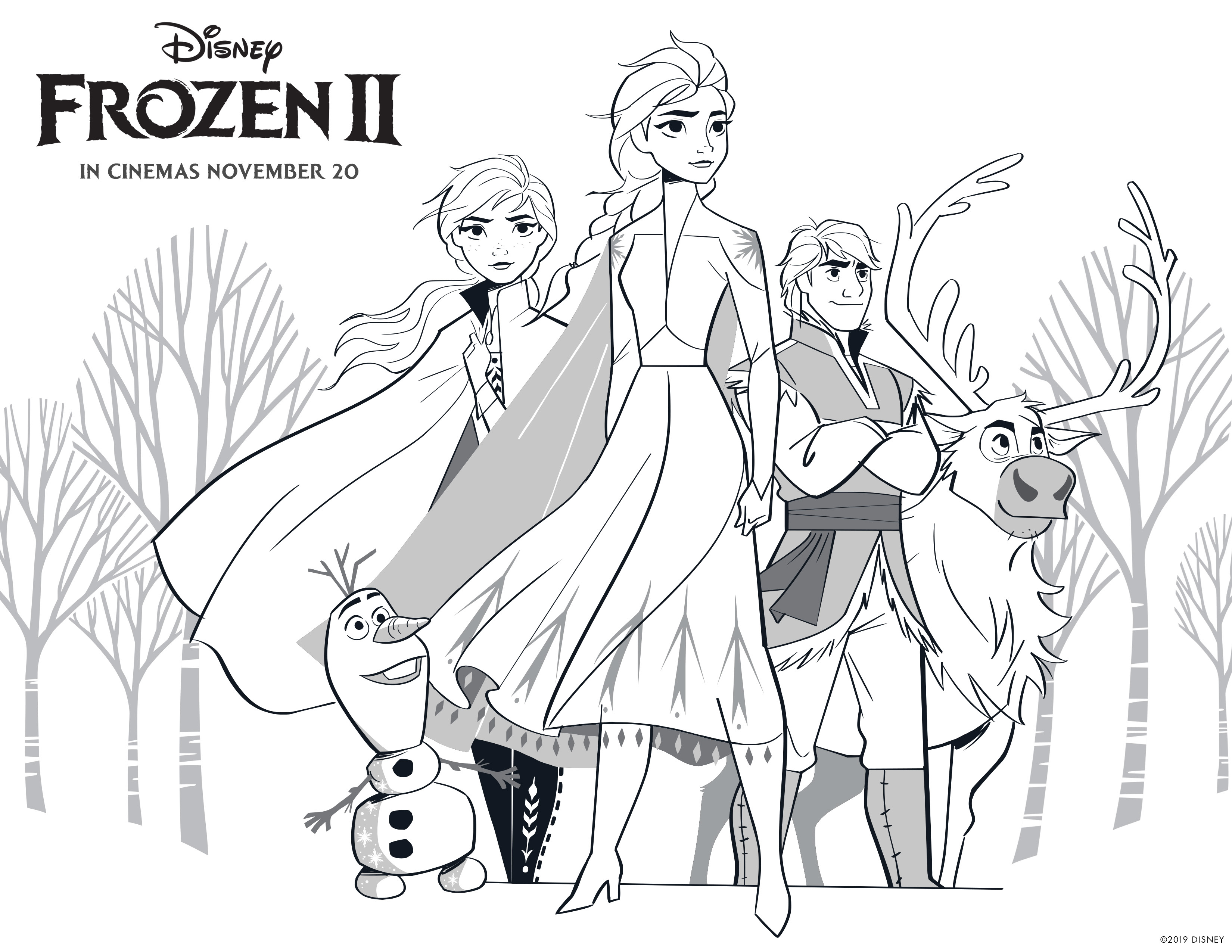 Frozen free coloring pages with elsa anna olaf kristoff bruni and nokk