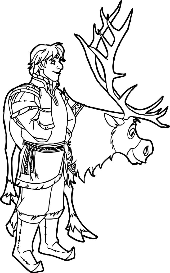 Kristoff and sven from frozen coloring page