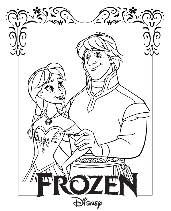 Frozen coloring page with anna and kristoff