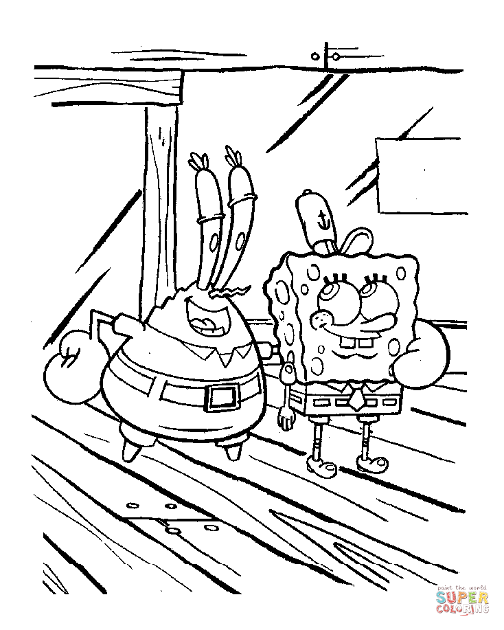 Mr krabs and sponge coloring page free printable coloring pages