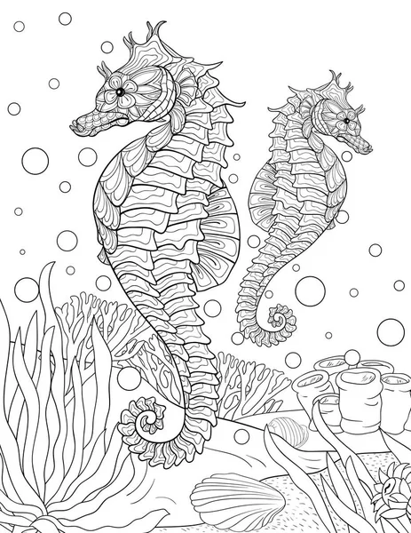 Cute seahorse ornaments image relaxing activity coloring book page adults stock vector by nonuzza