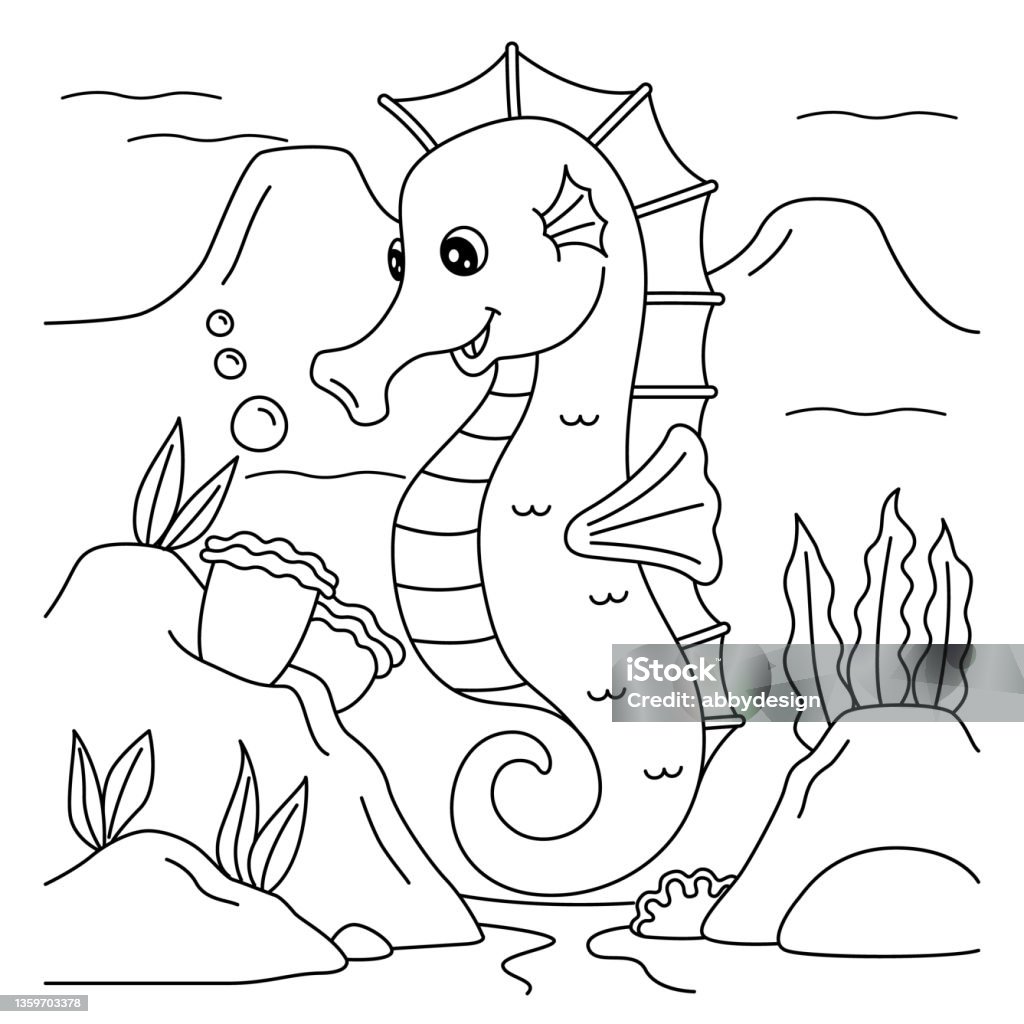 Seahorse coloring page for kids