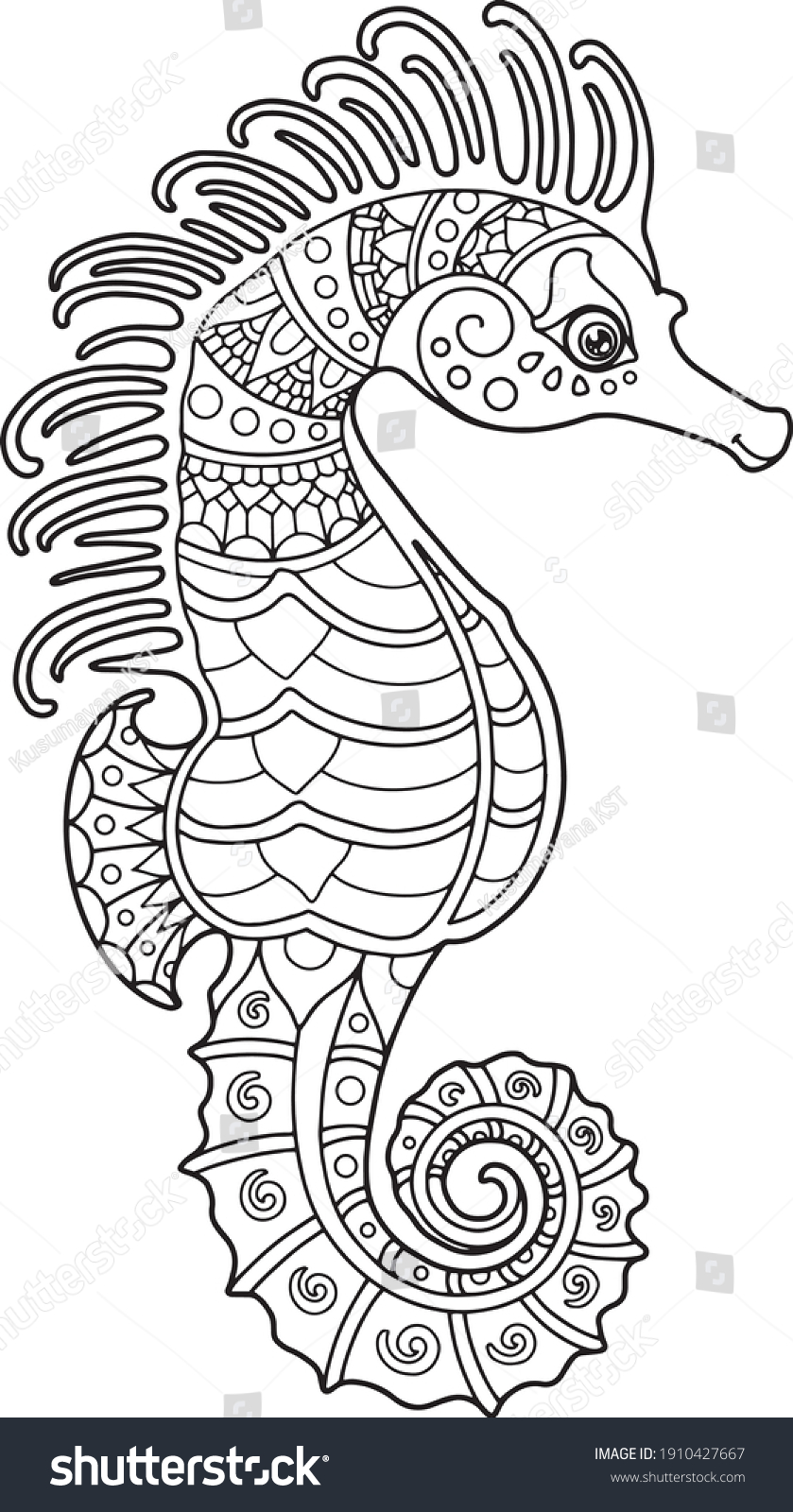 Vektor stok seahorse coloring page design clear background tanpa royalti