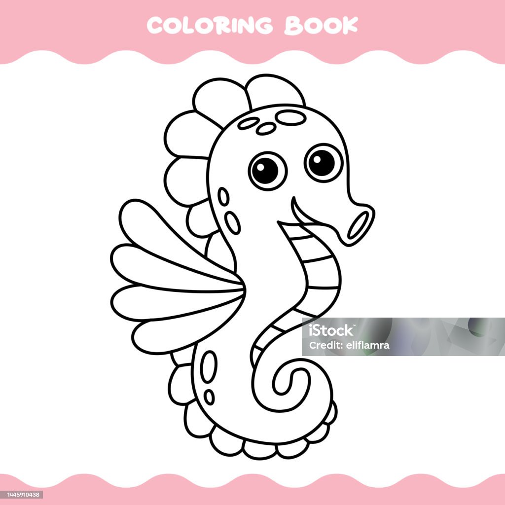 Coloring page with cartoon sea horse