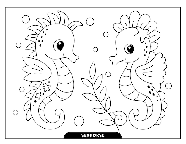 Premium vector seahorse coloring pages for kids