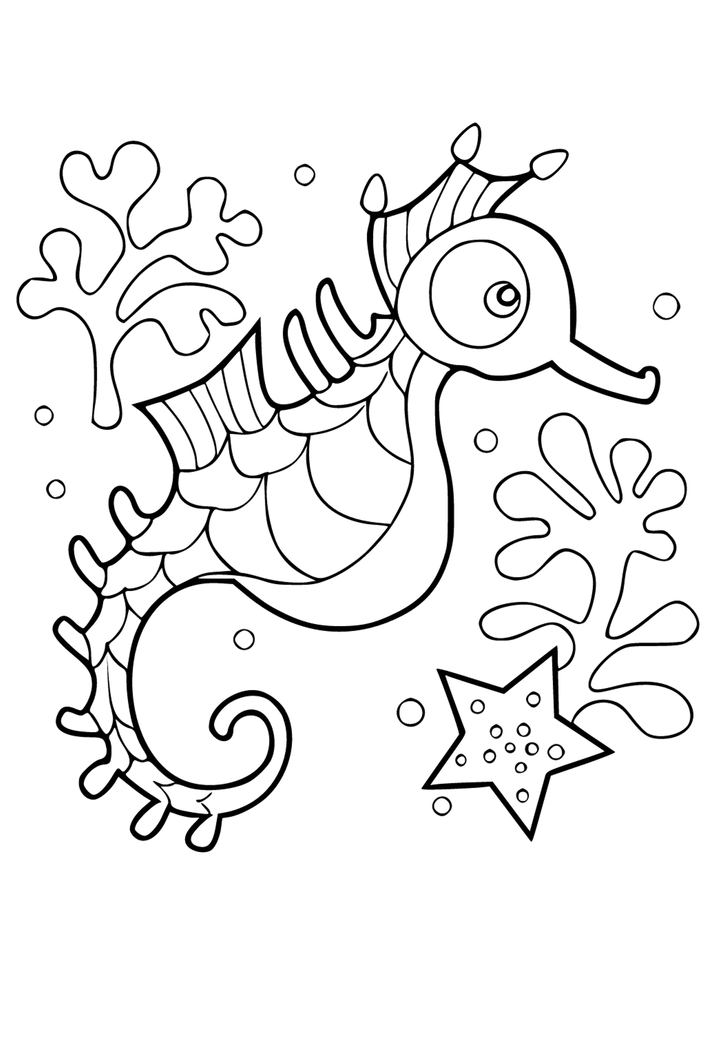 Free printable seahorse star coloring page for adults and kids