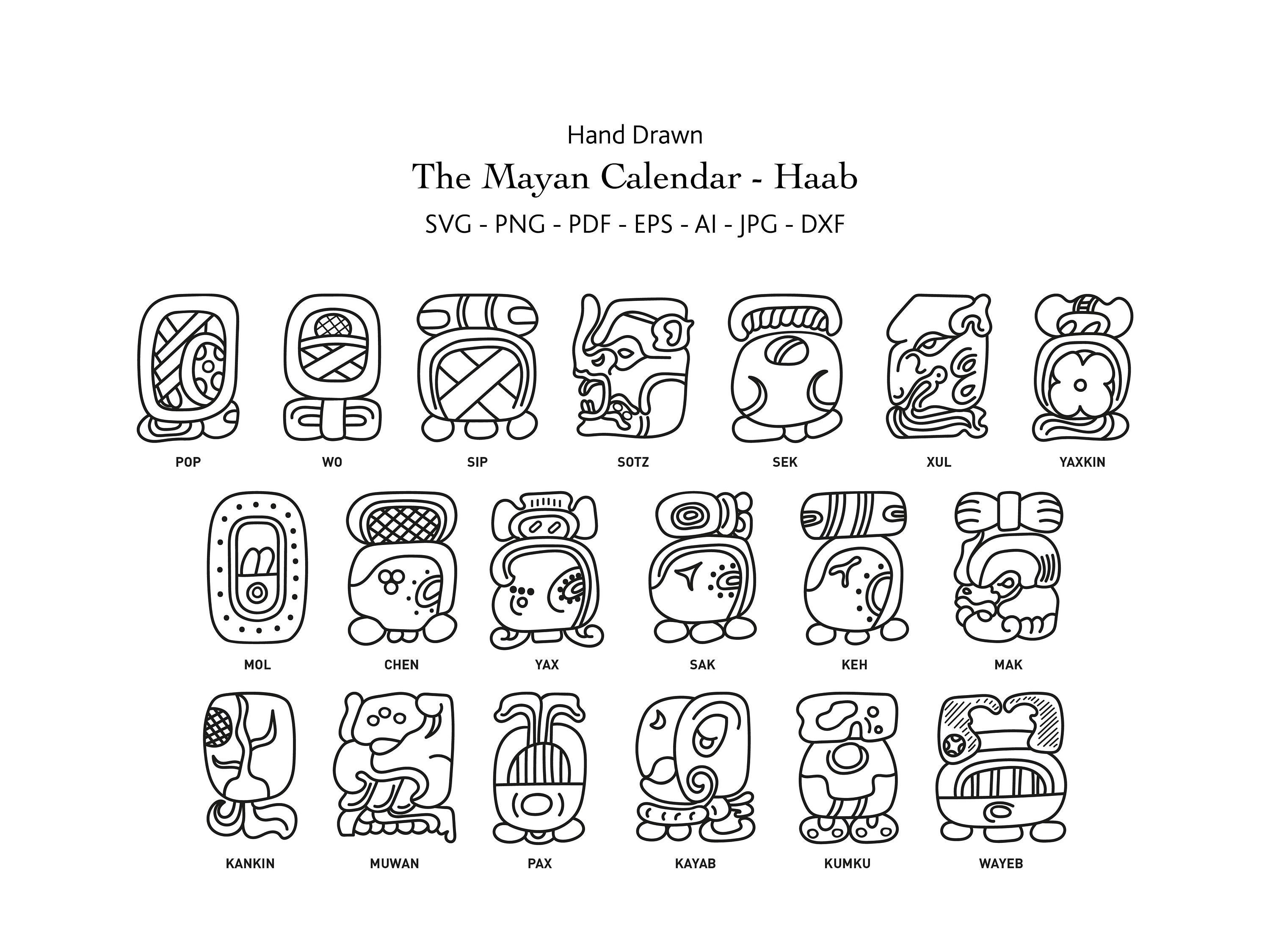 Mayan calendar svg haab calendar mayan art aztec print hand drawn download now