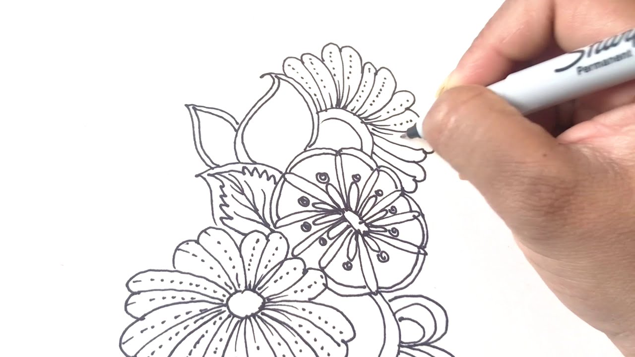 Flower doodle flower rangoli design on paper easy freehand rangoli and drawing