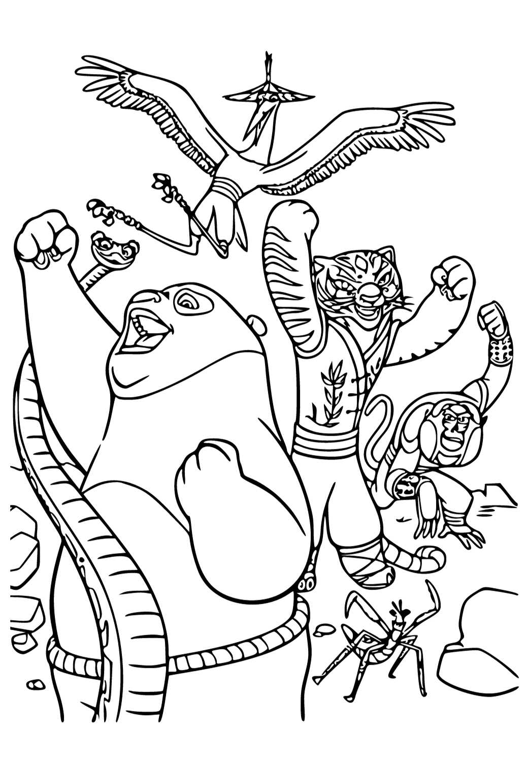 Free printable kung fu panda characters coloring page for adults and kids