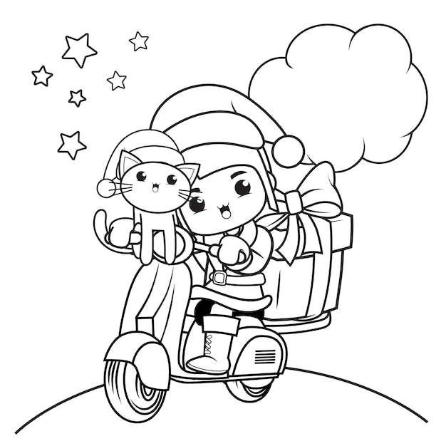 Premium vector christmas coloring book with cute girl