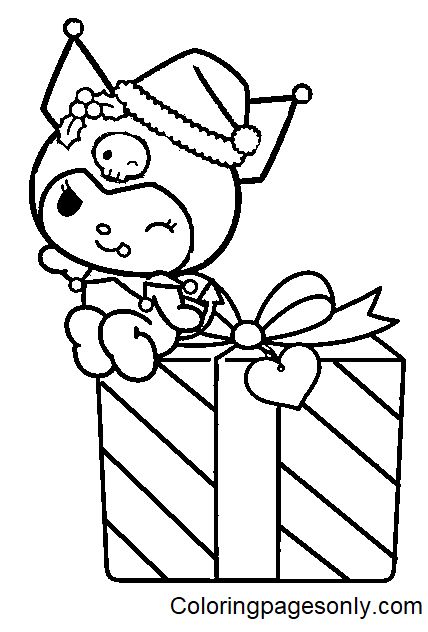 Santa kuromi with gift christmas coloring page