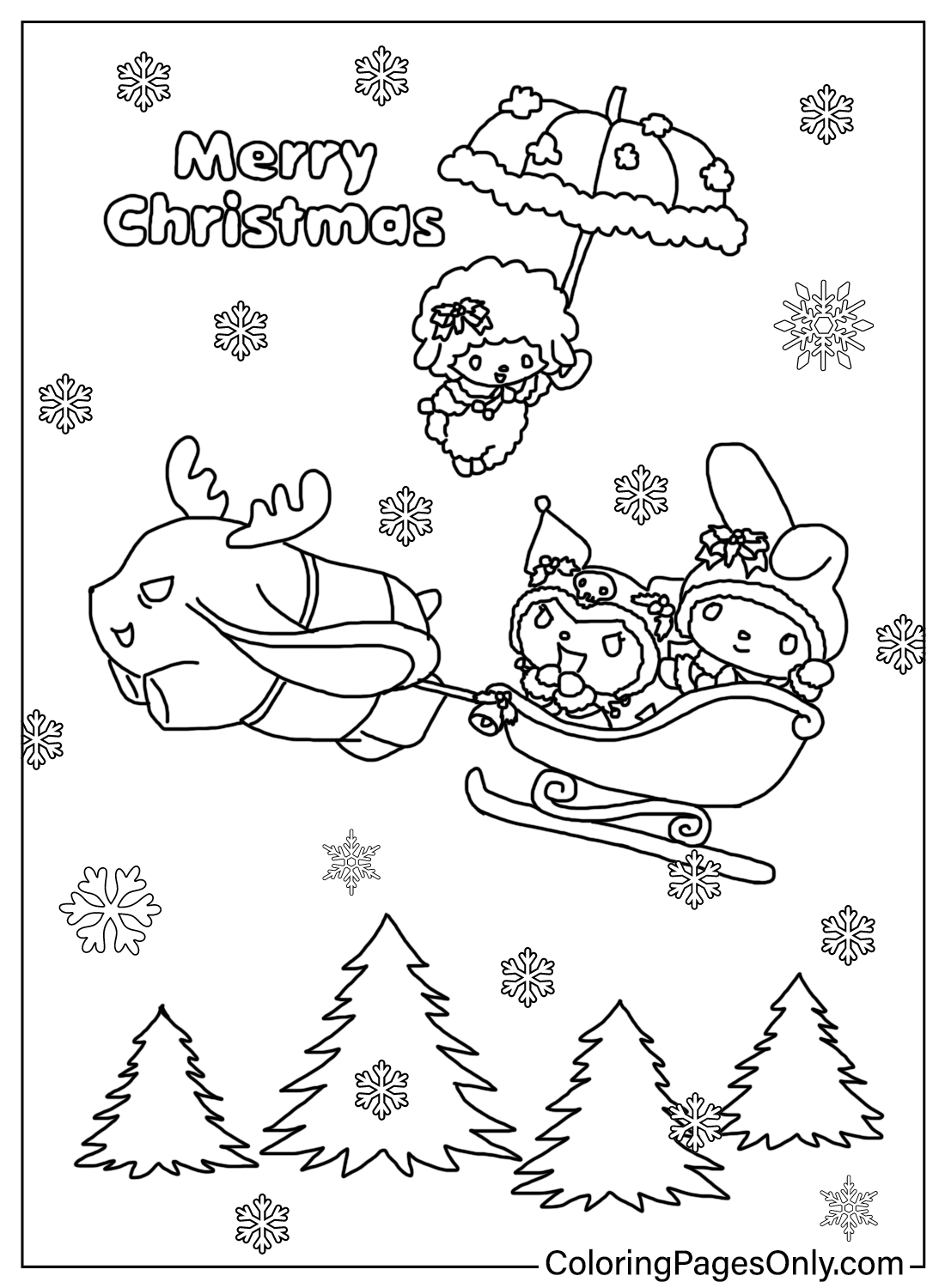 Christmas kuromi with melody coloring page