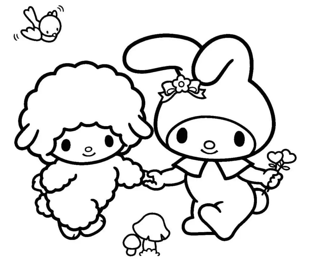 Kuromi with my melody on christmas coloring page