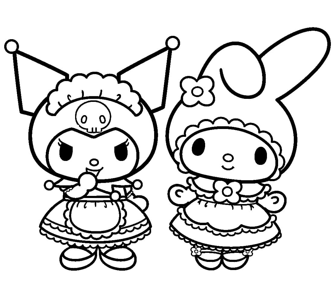 Kuromi with my melody coloring page