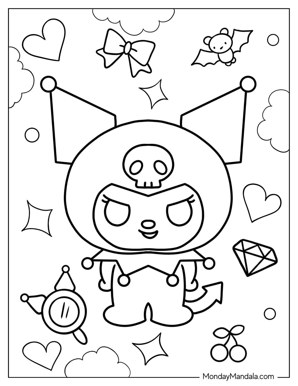 Kuromi coloring pages free pdf printables