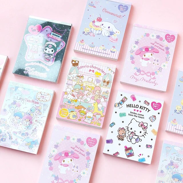 Anime sanrioed note paper coloring page extra thick memo with stickers kawaii kuromi cinnamoroll my melody scratch pad