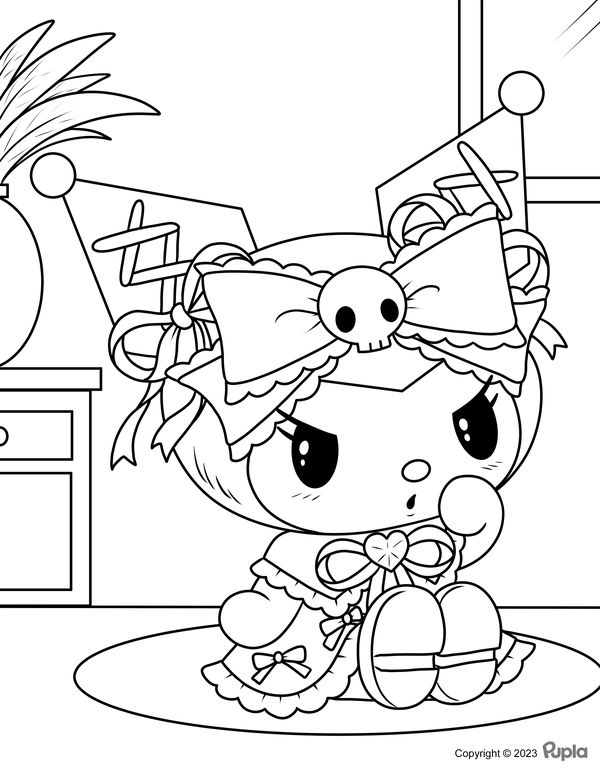 Kuromi sitting at home coloring page hello kitty colouring pages hello kitty coloring cute coloring pages