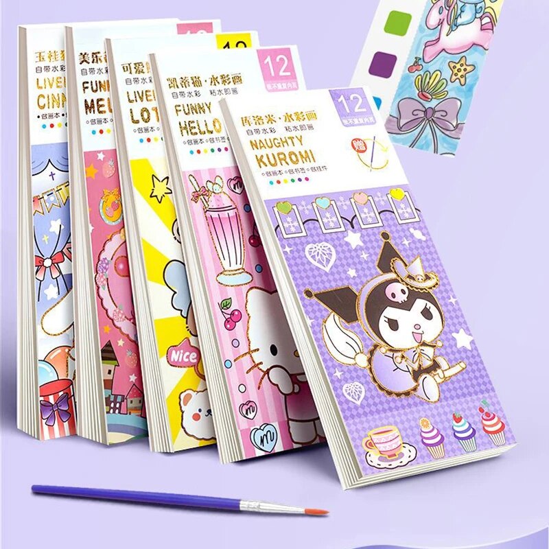 Sheets cartoon sanrio kawaii cinnamoroll kuromi melody hello kitty coloring book paint watercolor picture book gift wholesale