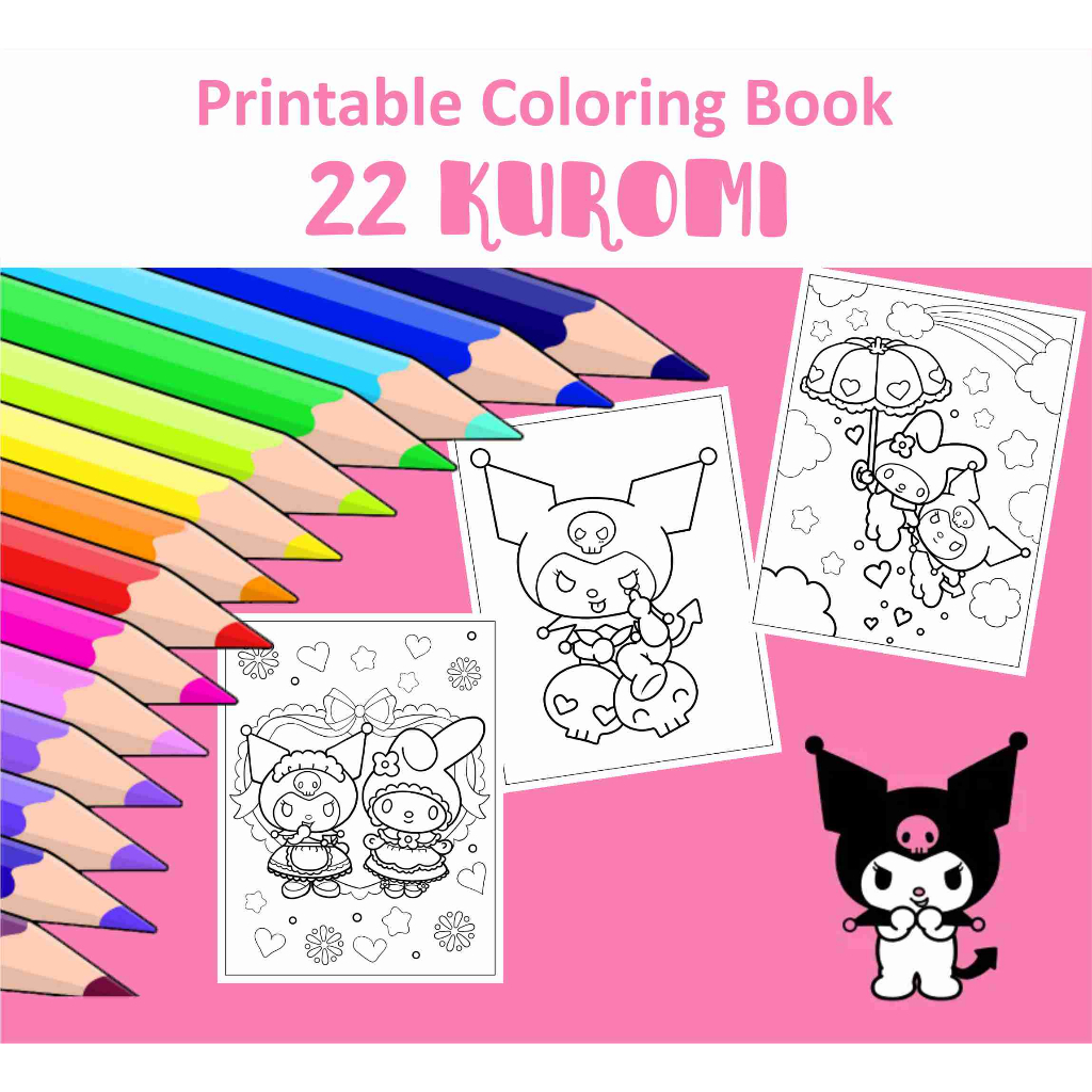 Softcopy pdf kuromi printable coloring book for kids adults stress relief relaxing activity malaysia