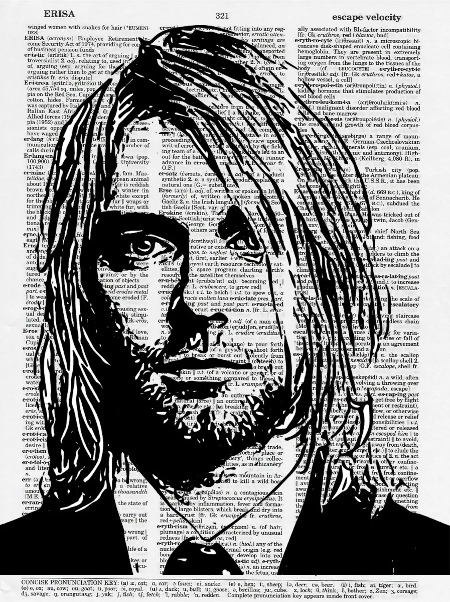 Kurt cobain nirvana vintage dictionary art print rock music wall modern poster