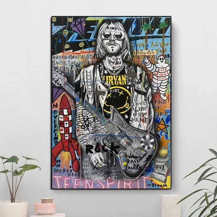 Poster and prints graffiti street art rock singer kurt cobain canvas painting pop art wall picture for living room home decor