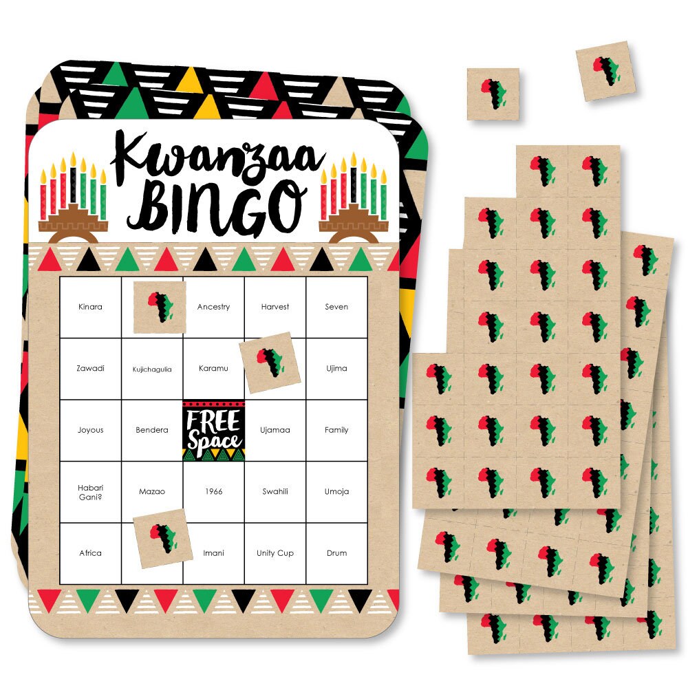 Happy kwanzaa bingo cards and markers african heritage holiday party bingo game set of