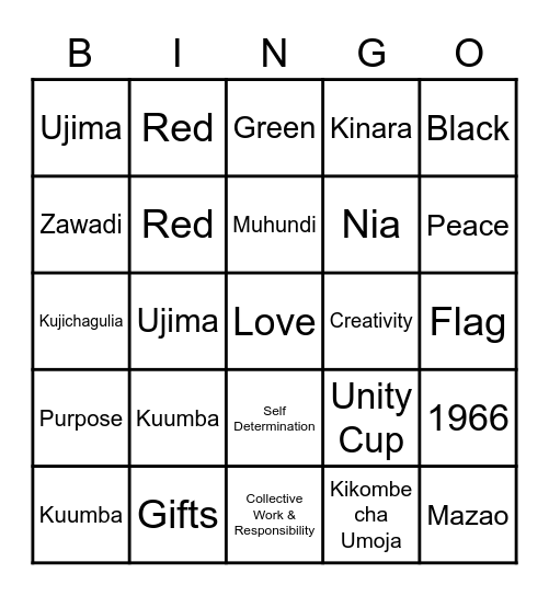 Kwanzaa bingo card