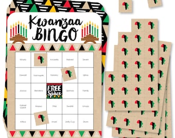 Happy kwanzaa bingo cards and markers african heritage holiday party bingo game set of