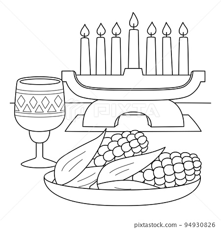 Kwanzaa corn and kinara coloring page for kids