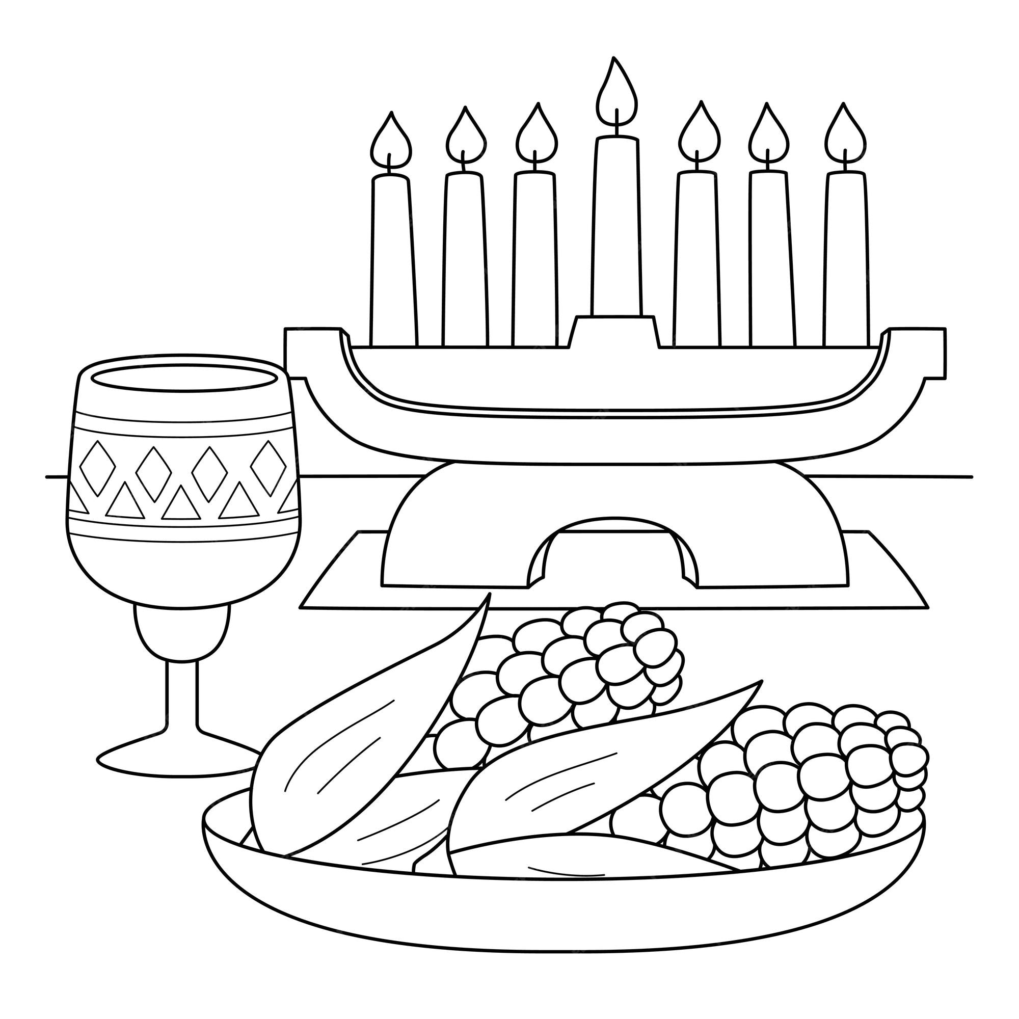 Premium vector kwanzaa corn and kinara coloring page for kids