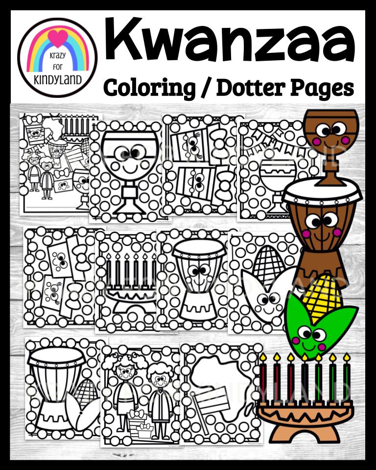 Kwanzaa coloring dauber pages kinara unity cup drum corn gifts