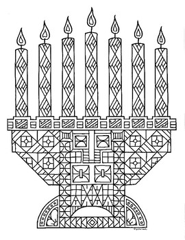 Kwanzaa candelabra zentangle coloring page by pamela kennedy tpt