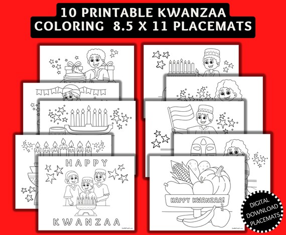 Printable kwanzaa coloring pages for kids kwanzaa place mats kwanzaa decorationshappy kwanzaa digital download printables pdf png file instant download