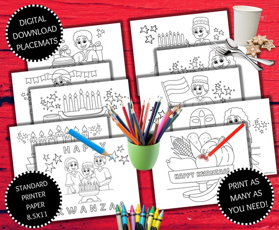 Printable kwanzaa coloring pages for kids kwanzaa place mats kwanzaa decorationshappy kwanzaa digital download printables pdf png file instant download