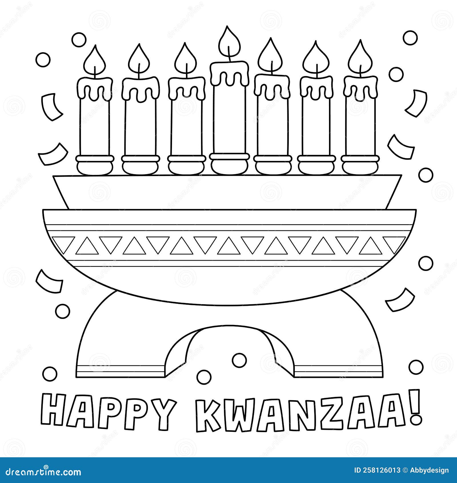 Happy kwanzaa kinara coloring page for kids stock vector