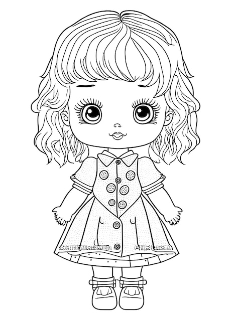 Premium ai image cute baby doll coloring page for kids