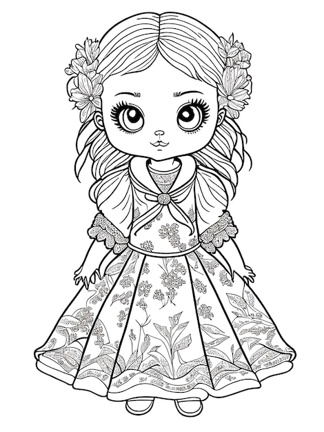 Premium ai image cute baby doll coloring page for kids