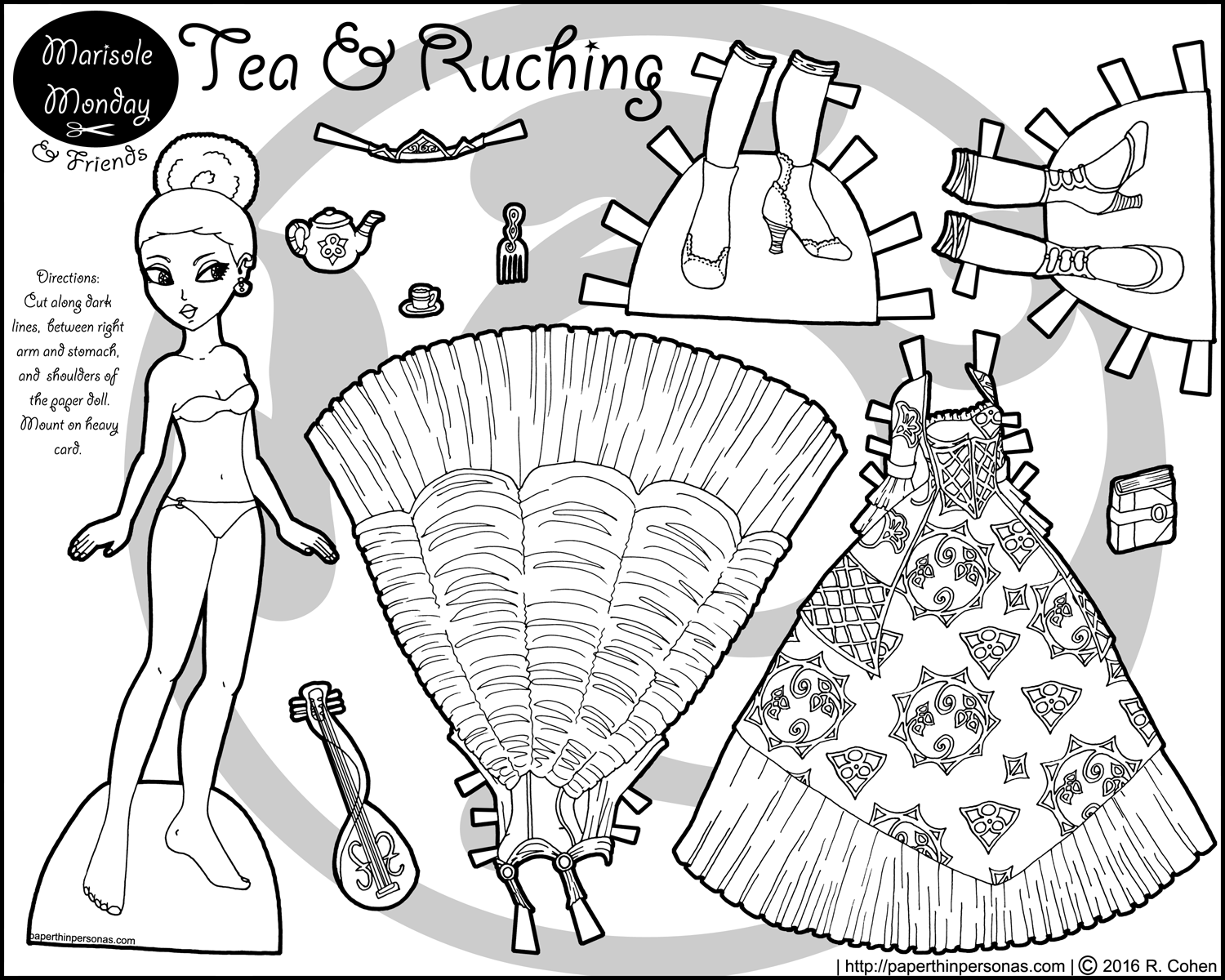 Tea and ruching princess paper doll