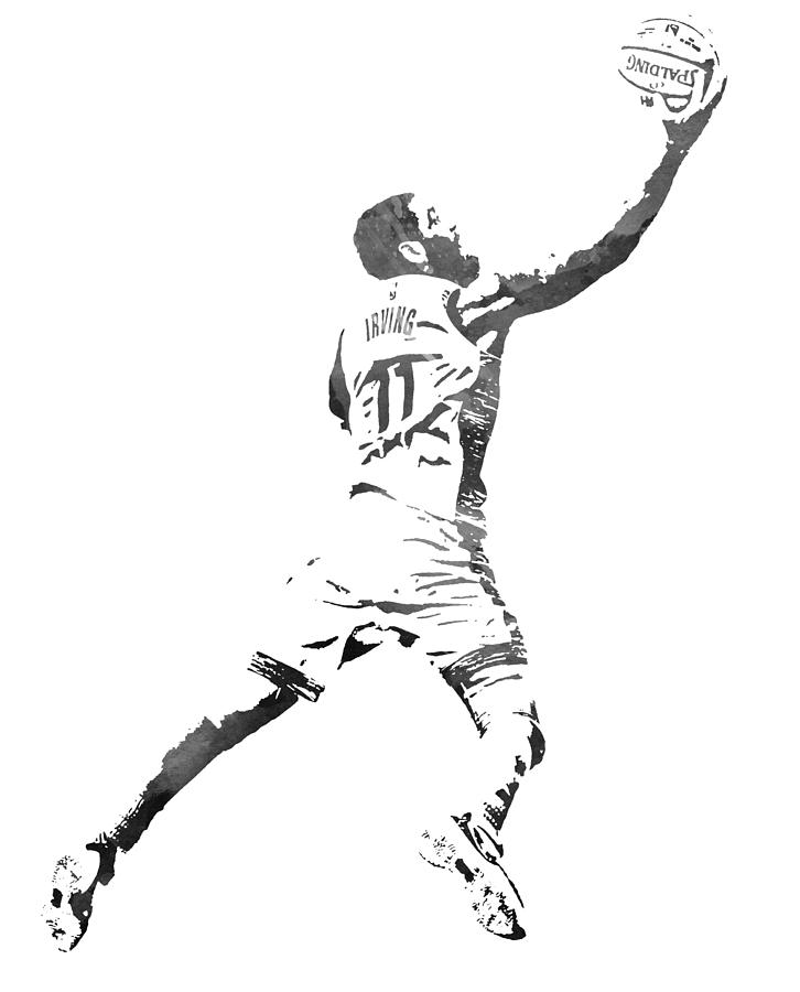 Kyrie irving brooklyn nets watercolor strokes pixel art mixed media by joe hamilton