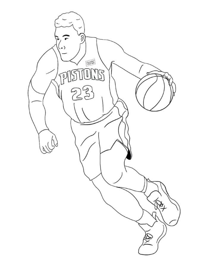 An nba player dribbles coloring page