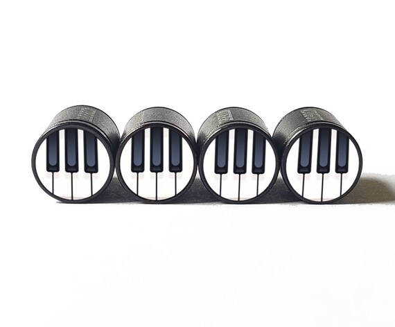 Piano keys emoji tire valve stem caps black aluminum set of four