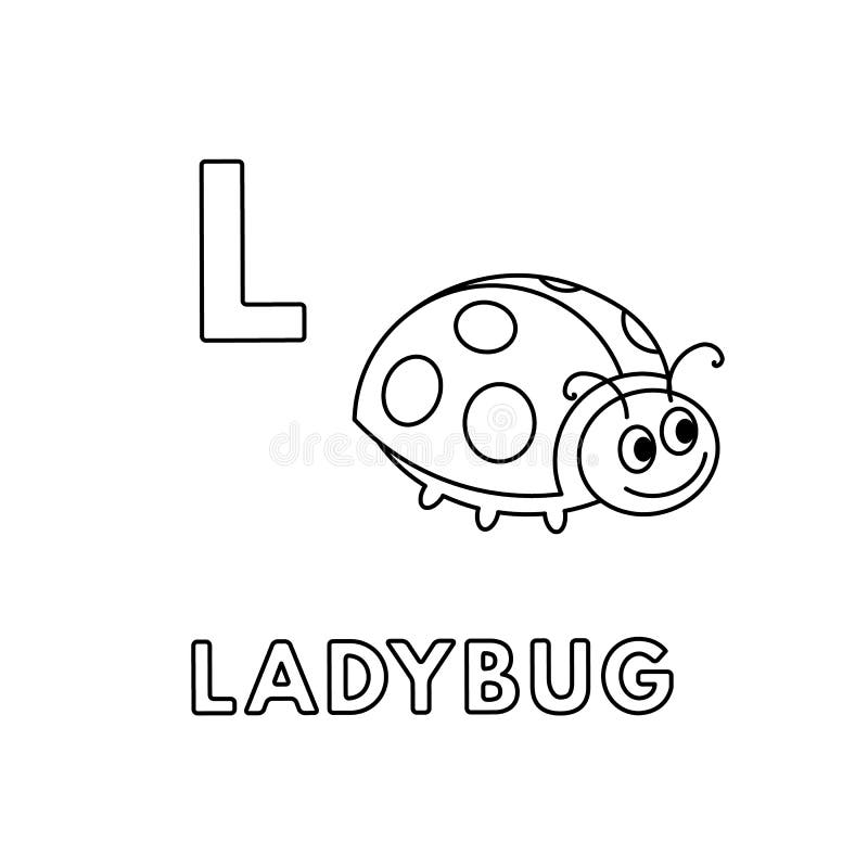 Vector cute cartoon animals alphabet ladybug coloring pages stock vector