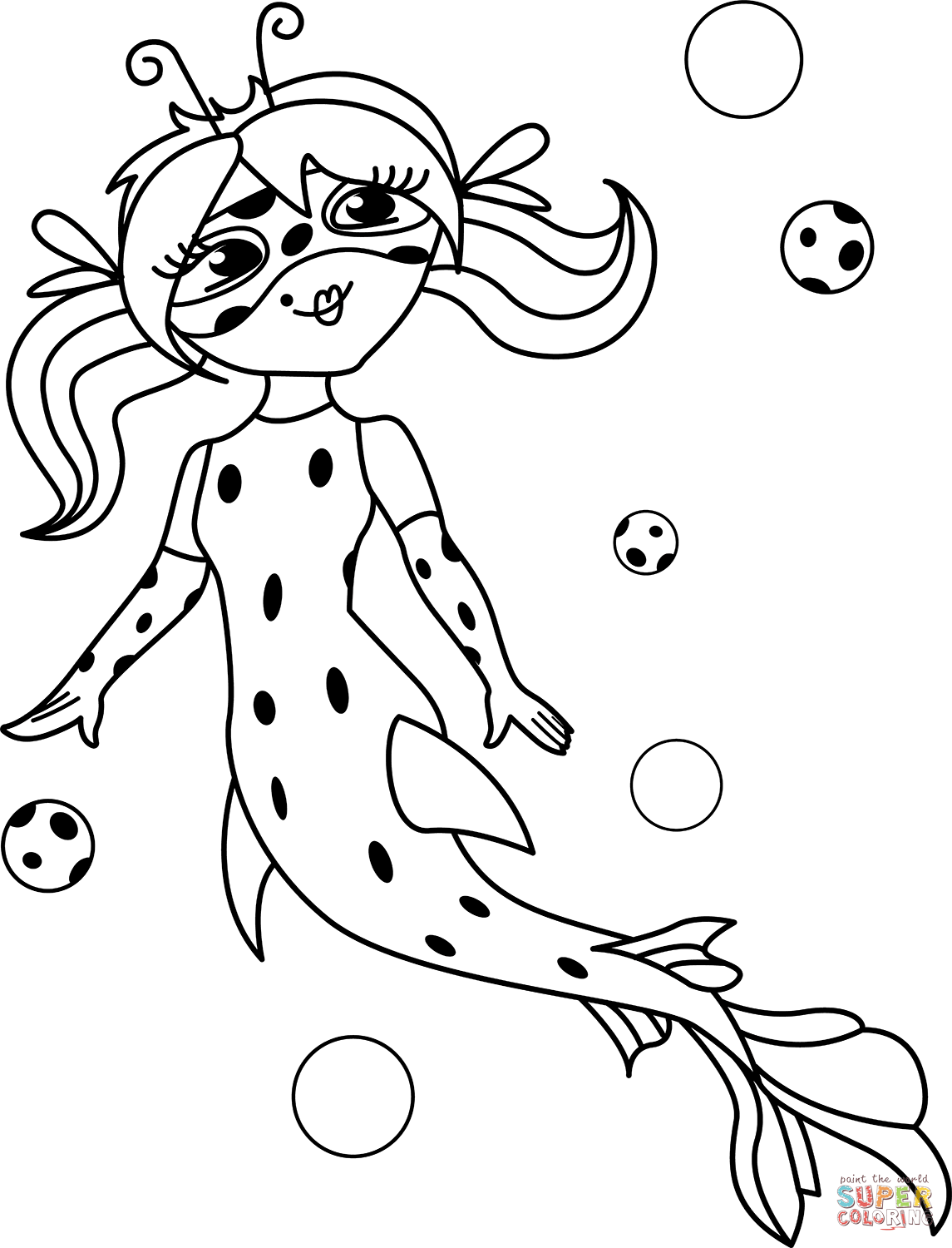 Ladybug mermaid coloring page free printable coloring pages