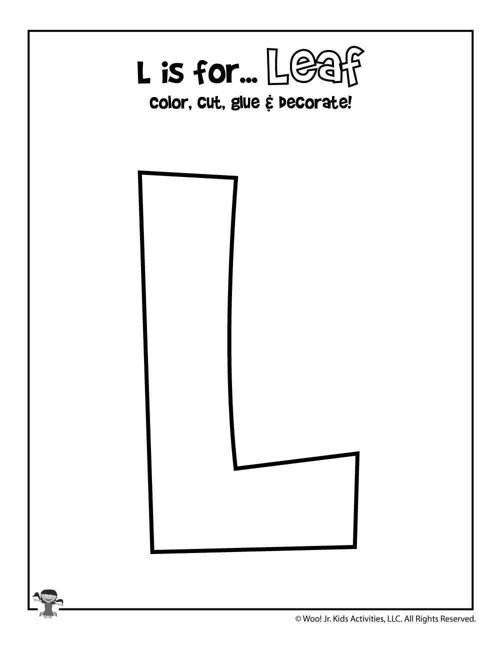 L is for leaf coloring craft activity woo jr kids activities letter l crafts letter l worksheets letter l