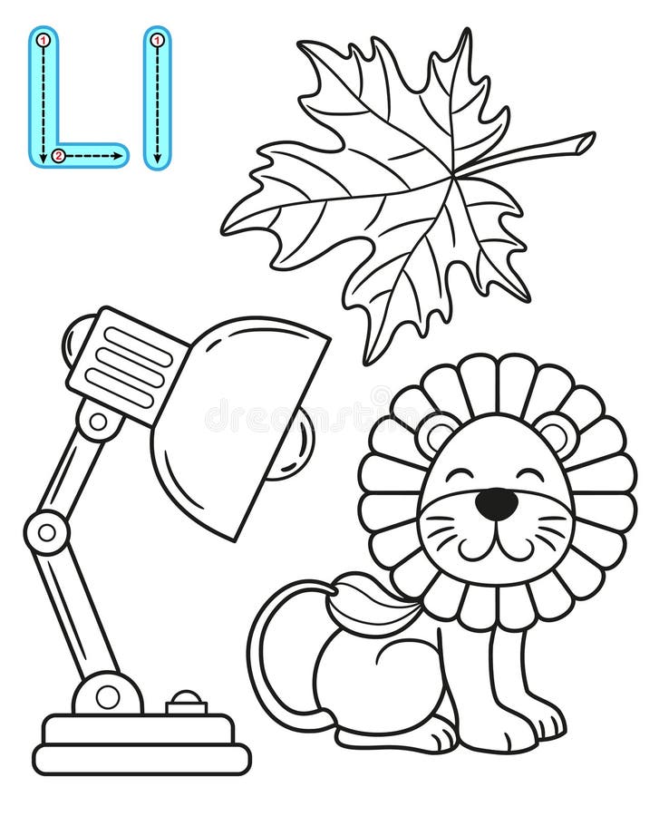 Printable coloring page for kindergarten and preschool card for study english vector coloring book alphabet letter l stock vector