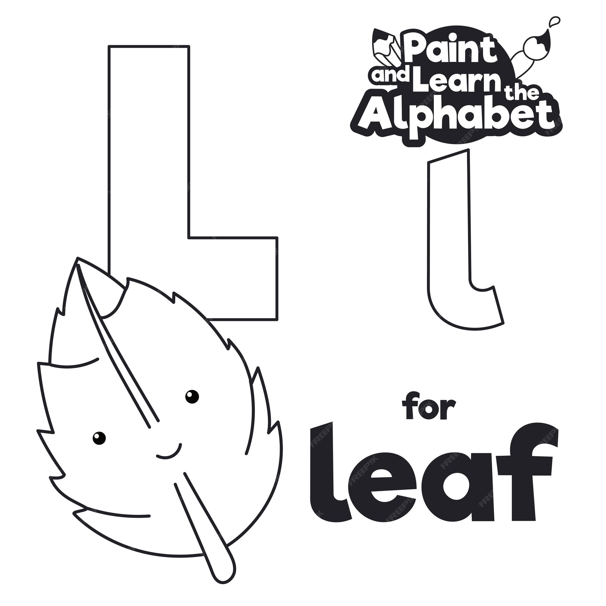 Premium vector tiny leaf ready to be colored with vibrant colors during grammar lesson of letter l of alphabet